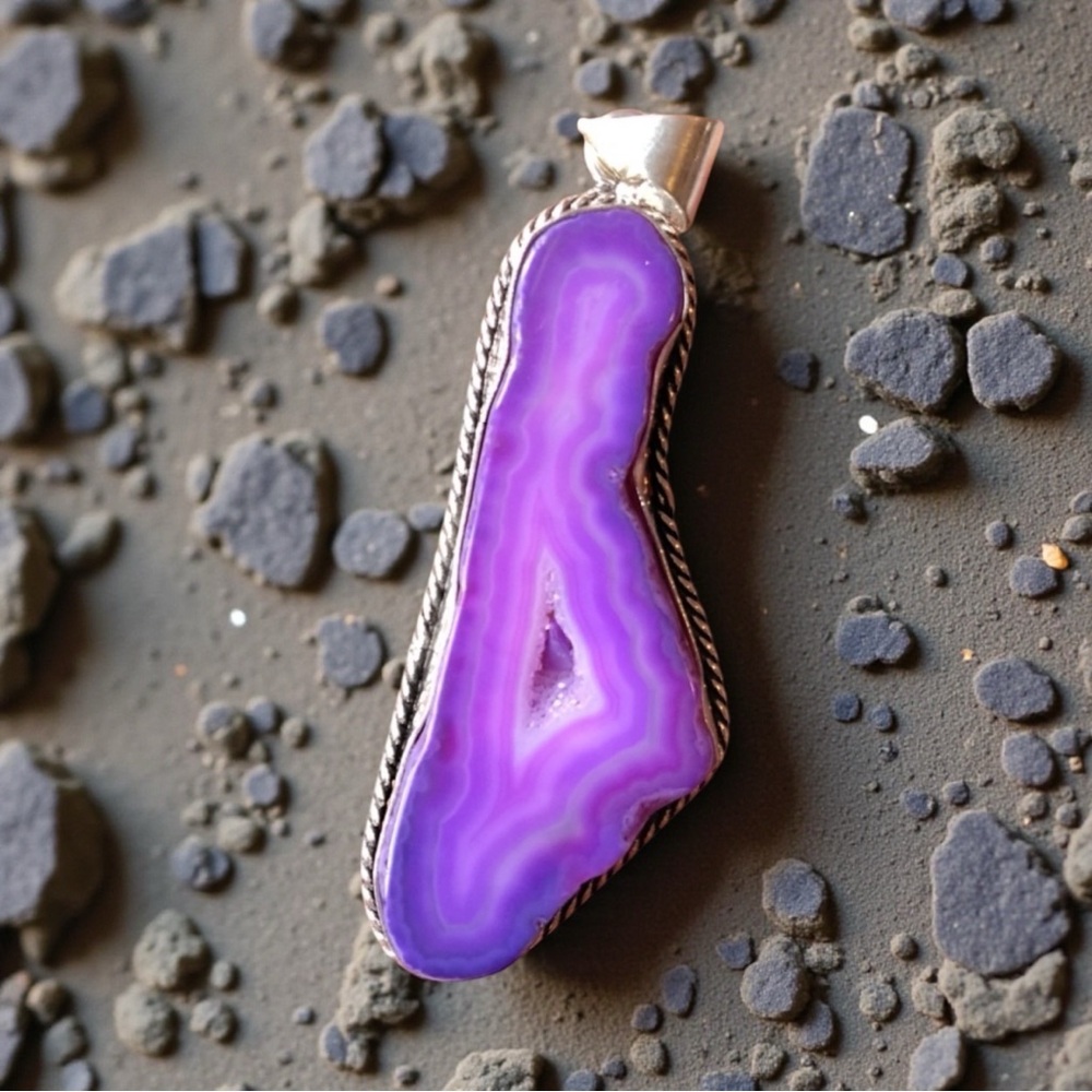 Purple Banded Agate Pendant Necklace